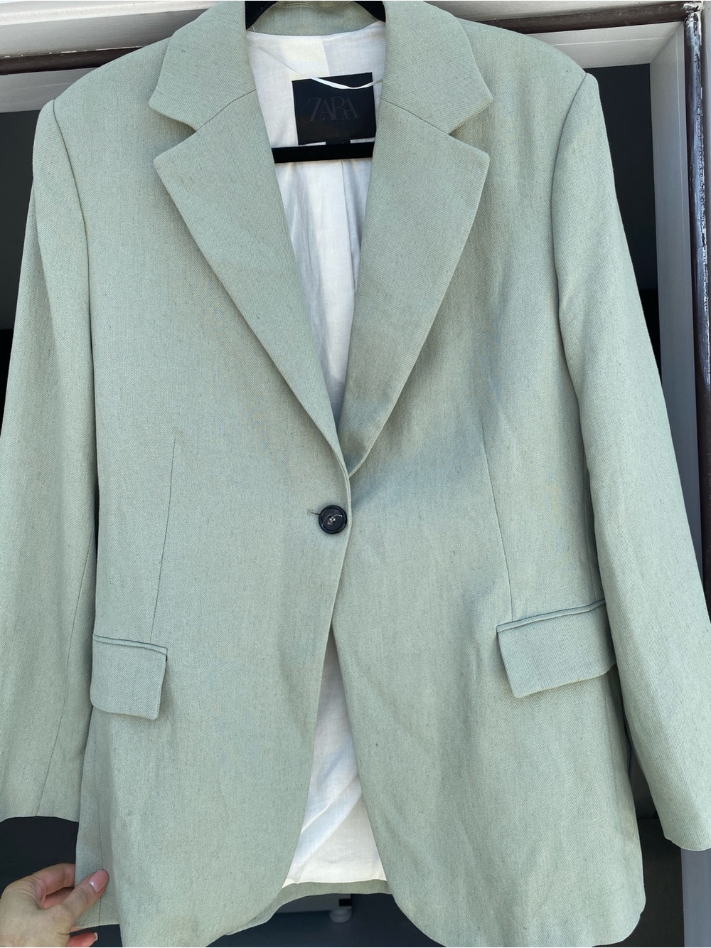 Zara Mint Green Single-Button Mans Blazer
